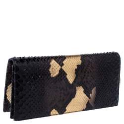 Pre Owned حقيبة كلاتش ديور سلسلة ليدي ديور جلد ثعبان ذهبية / سوداء