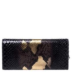Pre Owned حقيبة كلاتش ديور سلسلة ليدي ديور جلد ثعبان ذهبية / سوداء