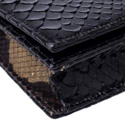 Pre Owned حقيبة كلاتش ديور سلسلة ليدي ديور جلد ثعبان ذهبية / سوداء