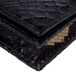 Pre Owned حقيبة كلاتش ديور سلسلة ليدي ديور جلد ثعبان ذهبية / سوداء