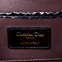 Pre Owned حقيبة كلاتش ديور سلسلة ليدي ديور جلد ثعبان ذهبية / سوداء