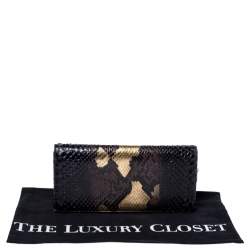 Pre Owned حقيبة كلاتش ديور سلسلة ليدي ديور جلد ثعبان ذهبية / سوداء