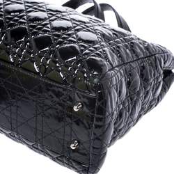 Pre Owned Dior Black Cannage Quilted Soft Patent Leather Large Shopper Tote