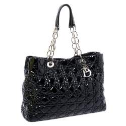 Pre Owned Dior Black Cannage Quilted Soft Patent Leather Large Shopper Tote