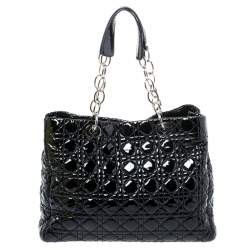 Pre Owned Dior Black Cannage Quilted Soft Patent Leather Large Shopper Tote