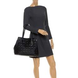 مملوكة مسبقًا Dior Black Cannage Quilted Coated Canvas Medium Panarea Tote