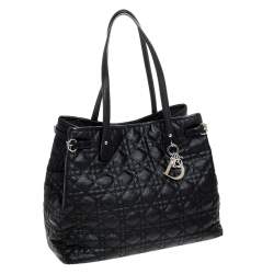 مملوكة مسبقًا Dior Black Cannage Quilted Coated Canvas Medium Panarea Tote