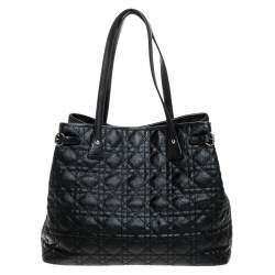 مملوكة مسبقًا Dior Black Cannage Quilted Coated Canvas Medium Panarea Tote