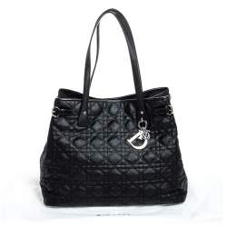 مملوكة مسبقًا Dior Black Cannage Quilted Coated Canvas Medium Panarea Tote