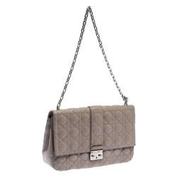 Pre Owned Dior Grey Cannage Leather Large Miss Dior Flap Bag