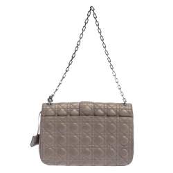 Pre Owned Dior Grey Cannage Leather Large Miss Dior Flap Bag