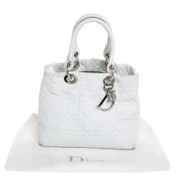 مملوكة مسبقًا حقيبة يد ديور ليدي ديور ناعمة جلد بيضاء