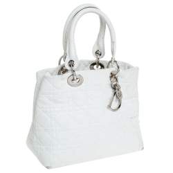 مملوكة مسبقًا حقيبة يد ديور ليدي ديور ناعمة جلد بيضاء