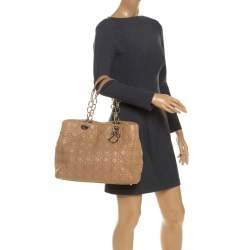 Pre Owned Dior Beige Cannage Quilted Leather Large Shopper Tote