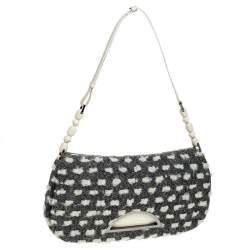 Pre Owned Dior Grey Tweed Limited Edition Beaded Malice Shoulder Bag
