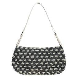 Pre Owned Dior Grey Tweed Limited Edition Beaded Malice Shoulder Bag