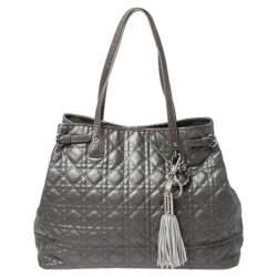 مملوكة مسبقًا Dior Metallic Grey Cannage Coated Canvas Large Panarea Tote