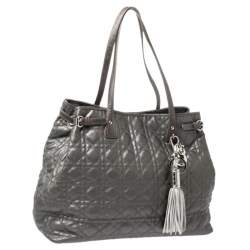 مملوكة مسبقًا Dior Metallic Grey Cannage Coated Canvas Large Panarea Tote