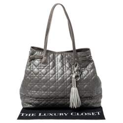 مملوكة مسبقًا Dior Metallic Grey Cannage Coated Canvas Large Panarea Tote