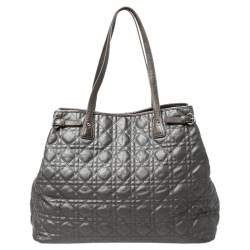 مملوكة مسبقًا Dior Metallic Grey Cannage Coated Canvas Large Panarea Tote