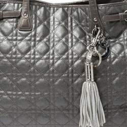 مملوكة مسبقًا Dior Metallic Grey Cannage Coated Canvas Large Panarea Tote