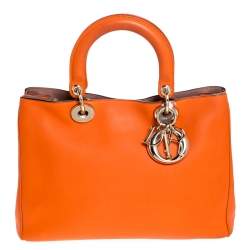 مملوكة مسبقًا Dior Orange Leather Medium Diorissimo Shopper Tote