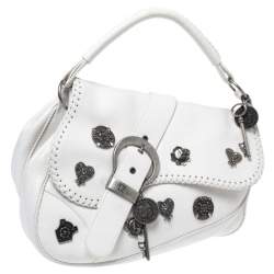 Pre Owned Dior White Leather Gaucho Alpine Saddle Bag