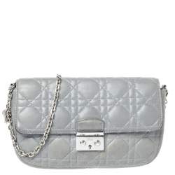 مملوكة مسبقًا حقيبة ديور سلسلة مي ديور بروميد جلد مبطنة رمادية