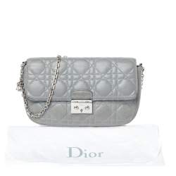 مملوكة مسبقًا حقيبة ديور سلسلة مي ديور بروميد جلد مبطنة رمادية