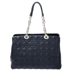 Pre Owned Dior Navy Blue Cannage Leather Lady Dior Zipped Shopper Tote 