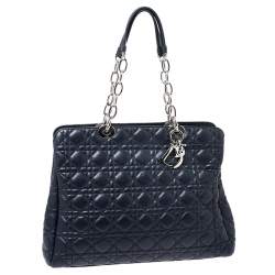 Pre Owned Dior Navy Blue Cannage Leather Lady Dior Zipped Shopper Tote 
