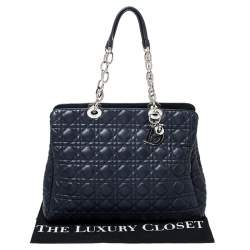 Pre Owned Dior Navy Blue Cannage Leather Lady Dior Zipped Shopper Tote 