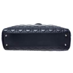 Pre Owned Dior Navy Blue Cannage Leather Lady Dior Zipped Shopper Tote 