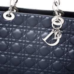 Pre Owned Dior Navy Blue Cannage Leather Lady Dior Zipped Shopper Tote 