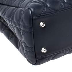 Pre Owned Dior Navy Blue Cannage Leather Lady Dior Zipped Shopper Tote 