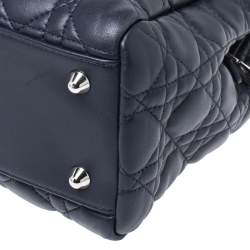 Pre Owned Dior Navy Blue Cannage Leather Lady Dior Zipped Shopper Tote 