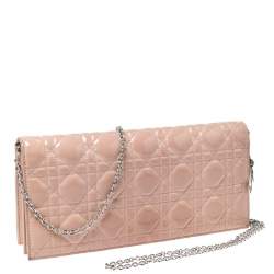 Pre Owned حقيبة كلتش ديور ليدي ديور بسلسلة جلد لامع كاناج مبطن بيج