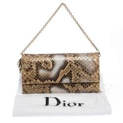Pre Owned محفظة بسلسلة ديور ليدي ديور ثعبان بيج