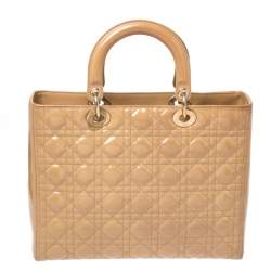 مملوكة مسبقًا حقيبة يد ديور ليدي ديور كبيرة جلد لامع كاناج بيج