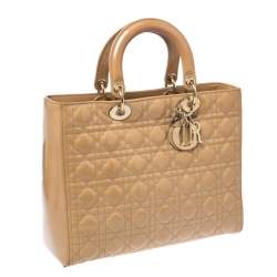 مملوكة مسبقًا حقيبة يد ديور ليدي ديور كبيرة جلد لامع كاناج بيج