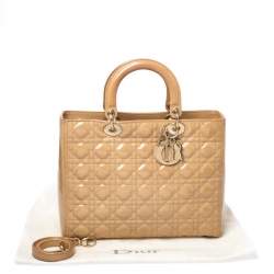 مملوكة مسبقًا حقيبة يد ديور ليدي ديور كبيرة جلد لامع كاناج بيج