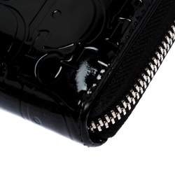 Pre Owned Dior Black Patent Leather Diorissimo Continental Zip Around Wallet