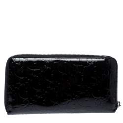 Pre Owned Dior Black Patent Leather Diorissimo Continental Zip Around Wallet