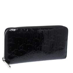 Pre Owned Dior Black Patent Leather Diorissimo Continental Zip Around Wallet