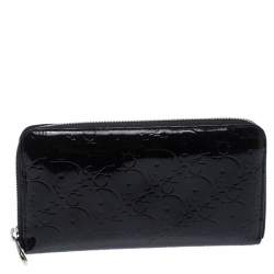 Pre Owned Dior Black Patent Leather Diorissimo Continental Zip Around Wallet