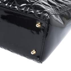 Pre Owned Dior Black Cannage Patent Leather Large Lady Dior Tote