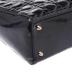Pre Owned Dior Black Cannage Patent Leather Large Lady Dior Tote