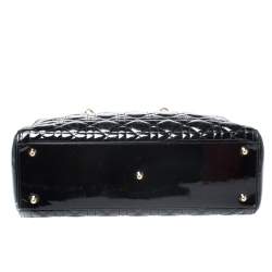 Pre Owned Dior Black Cannage Patent Leather Large Lady Dior Tote