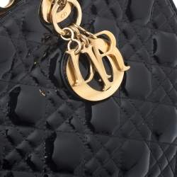 Pre Owned Dior Black Cannage Patent Leather Large Lady Dior Tote