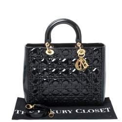 Pre Owned Dior Black Cannage Patent Leather Large Lady Dior Tote